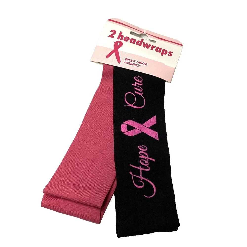 PINK RIBBON AWARENESS head‎ wraps head bands HOPE CURE black pink 2 pack